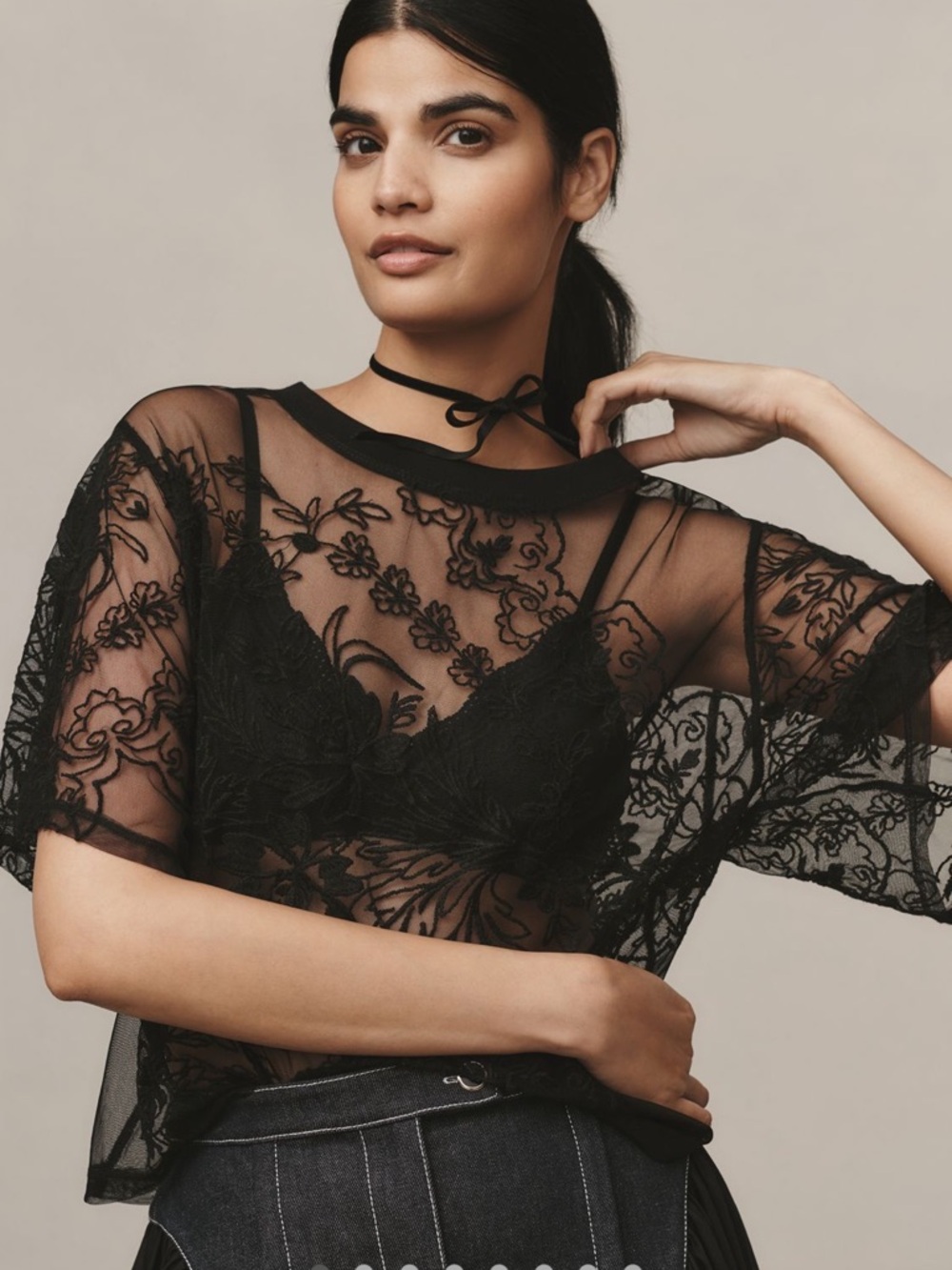 Anthropologie Mesh embroidered top size XS
